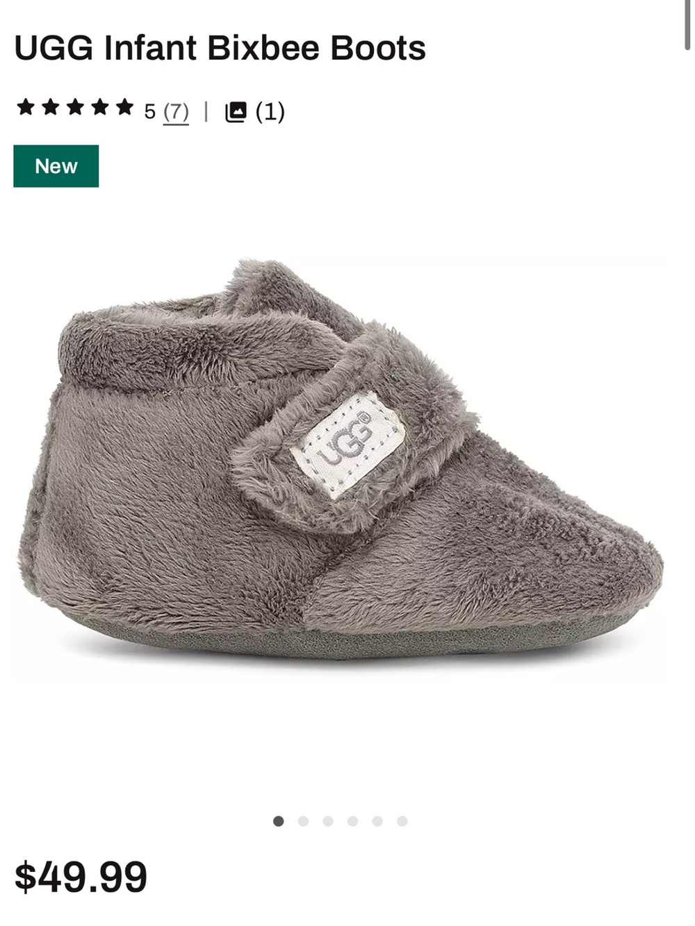 UGG Infant Bixbee Boots Charcoal Gray Velcro size 4/5